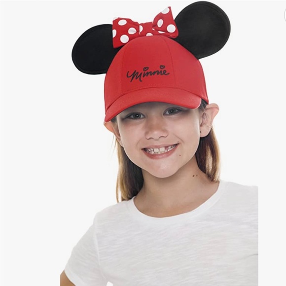 Disney MINNIE MOUSE HAT RED W/ EARS AND POLKA DOT BOW WOMENS CAP NEW - Picture 3 of 5